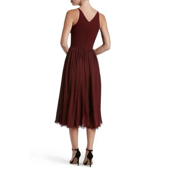 Dress the Population Alicia Mixed Media Midi Dress Burgundy Wine M - Picture 10 of 10